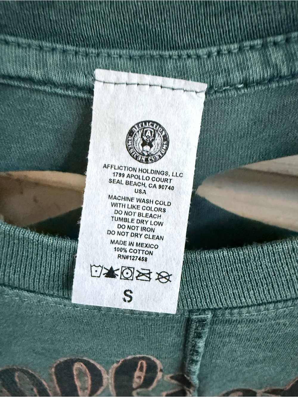 Affliction Green Graphic Tee with Eagle and Script Logo - Picture 4 of 4